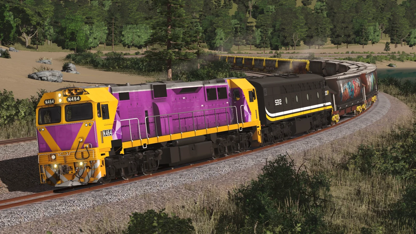 Freight train travelling through the Pioneer Bay route